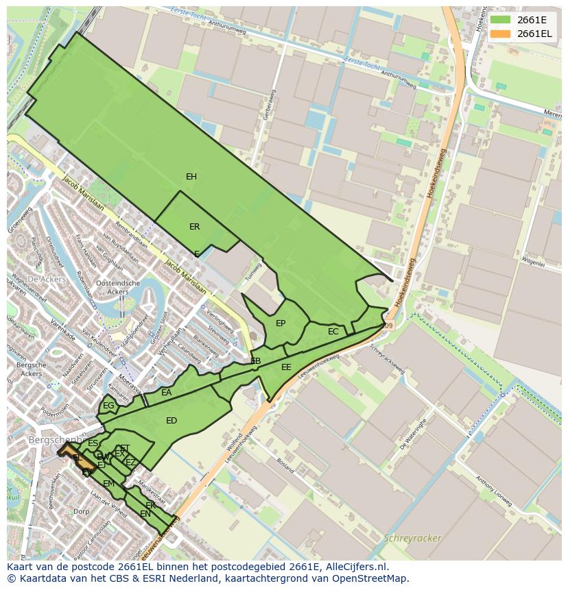 Afbeelding van het postcodegebied 2661 EL op de kaart.