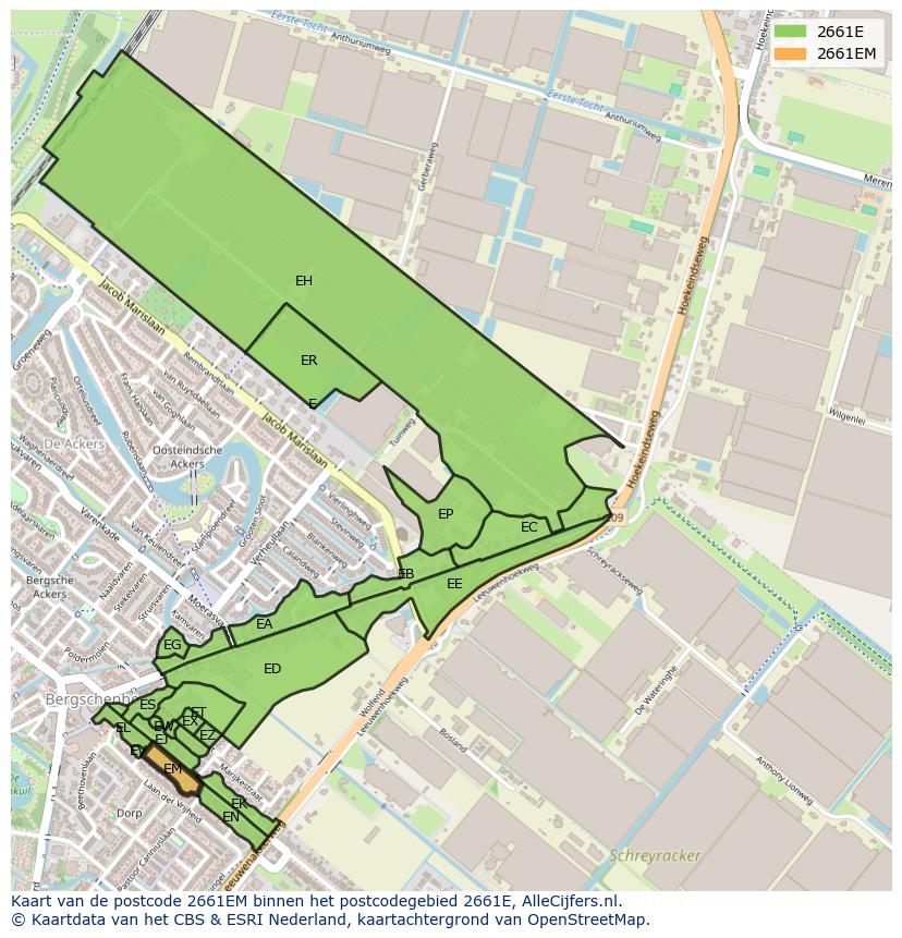 Afbeelding van het postcodegebied 2661 EM op de kaart.
