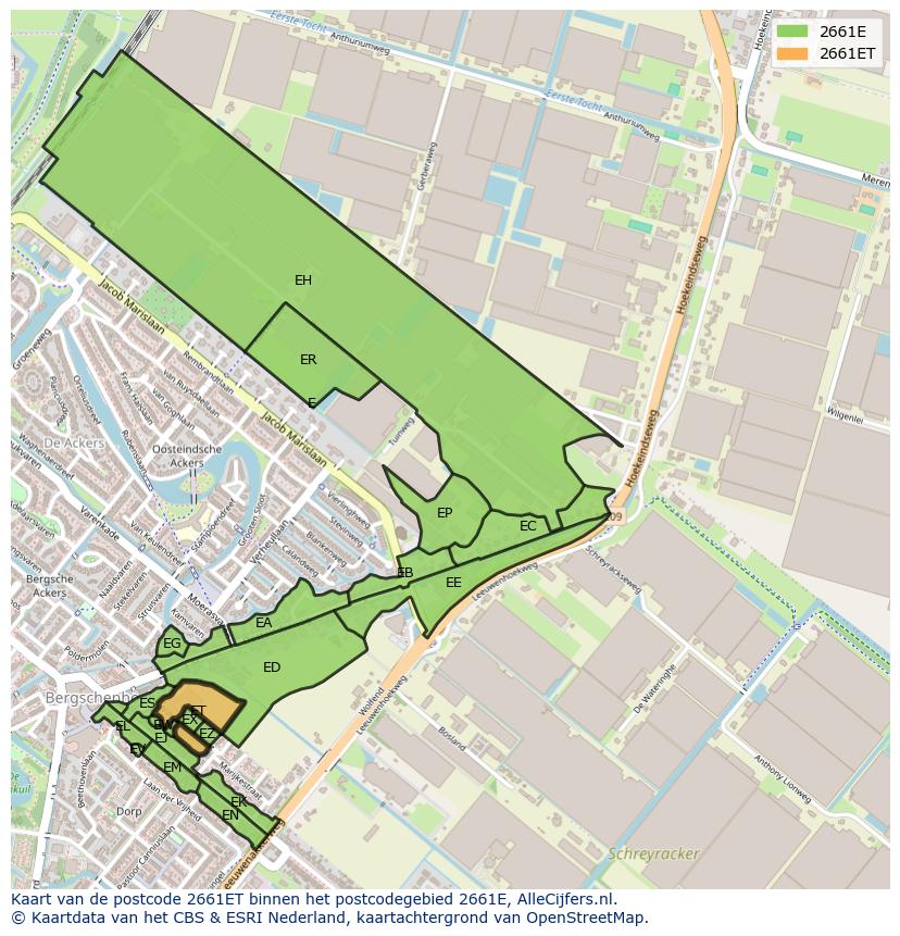 Afbeelding van het postcodegebied 2661 ET op de kaart.