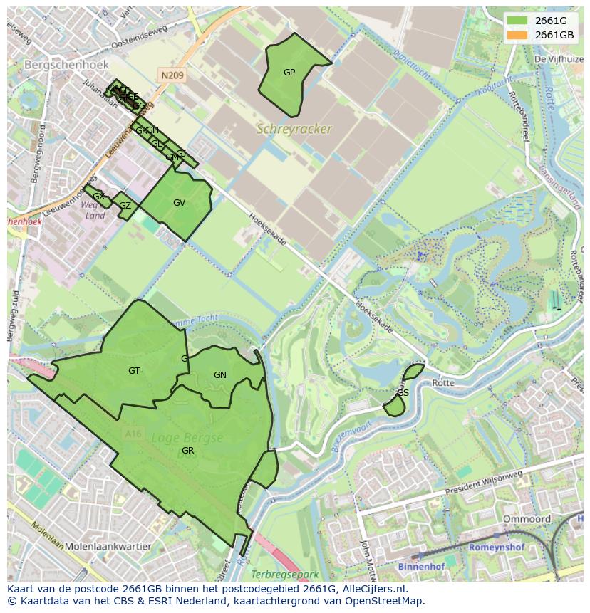 Afbeelding van het postcodegebied 2661 GB op de kaart.
