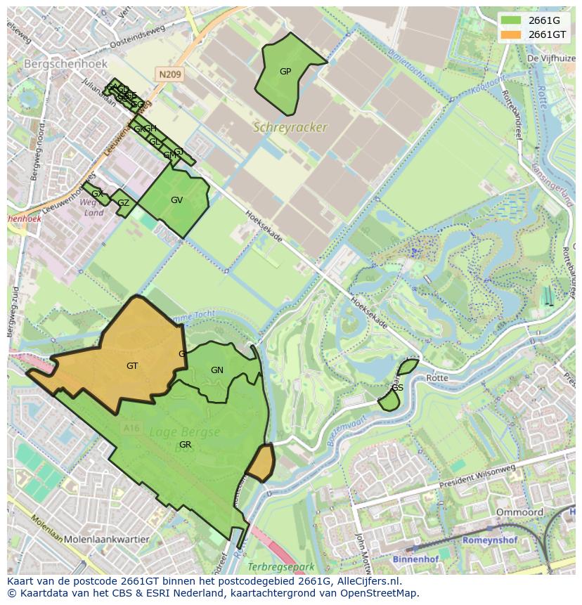 Afbeelding van het postcodegebied 2661 GT op de kaart.