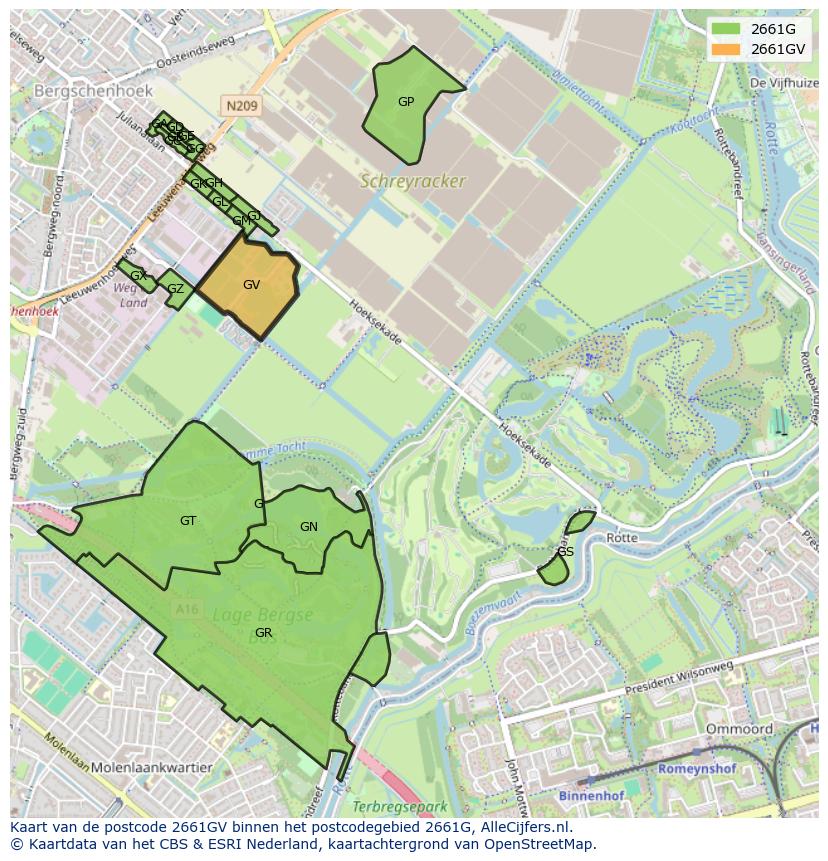 Afbeelding van het postcodegebied 2661 GV op de kaart.