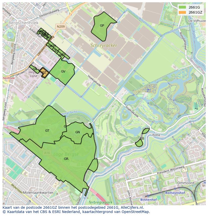 Afbeelding van het postcodegebied 2661 GZ op de kaart.