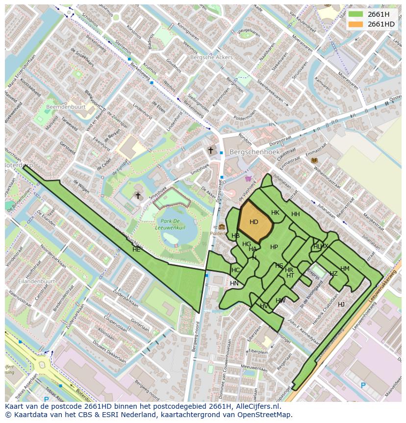 Afbeelding van het postcodegebied 2661 HD op de kaart.