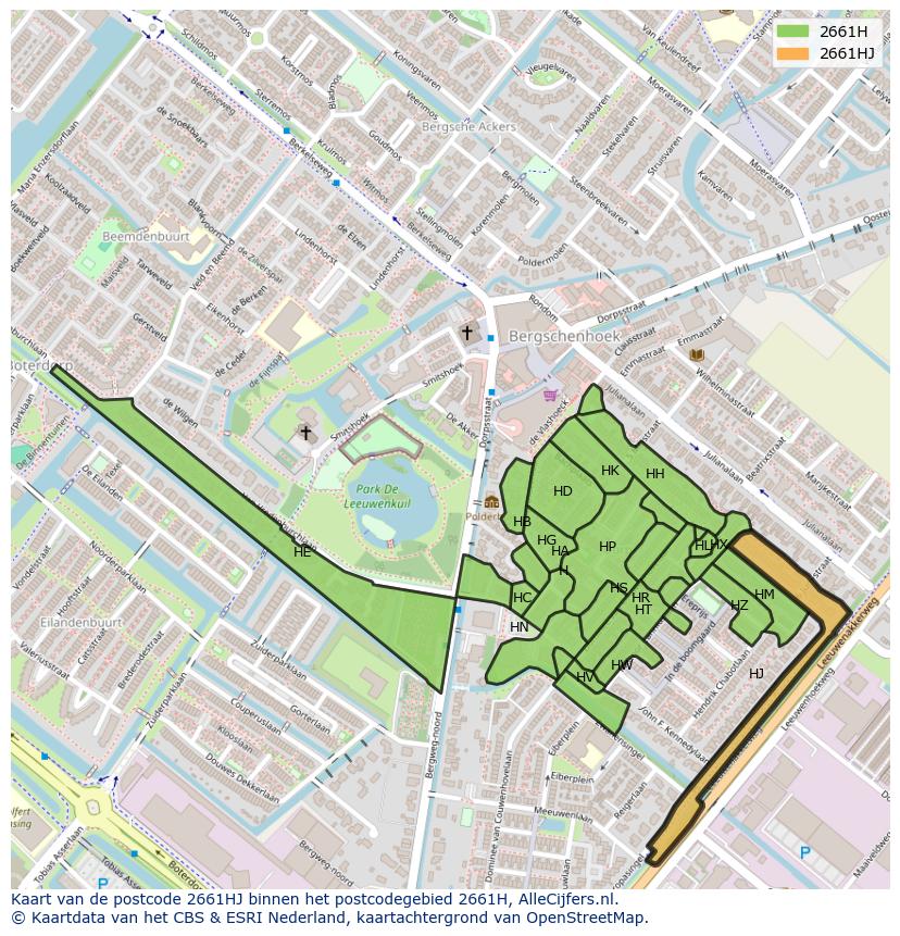Afbeelding van het postcodegebied 2661 HJ op de kaart.