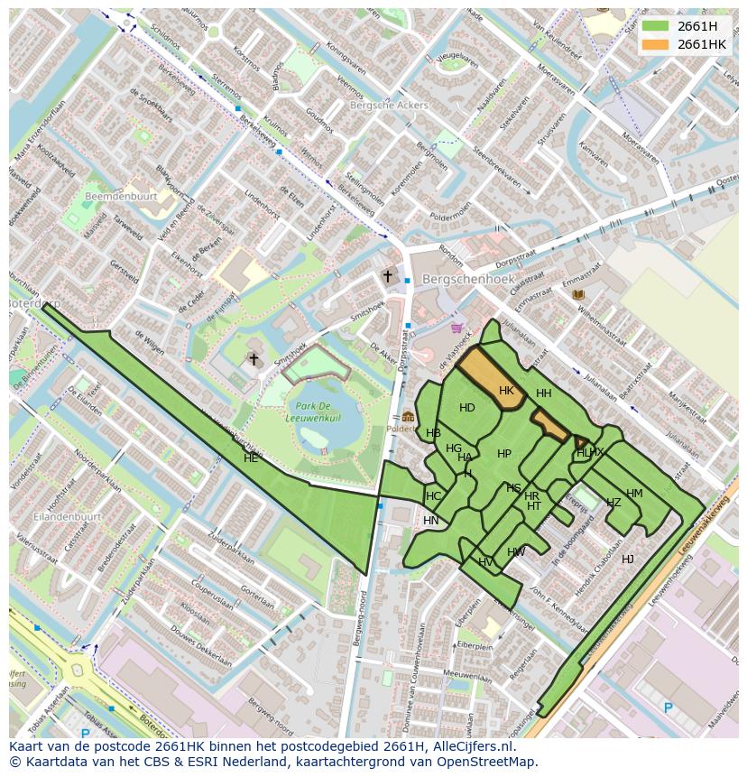 Afbeelding van het postcodegebied 2661 HK op de kaart.