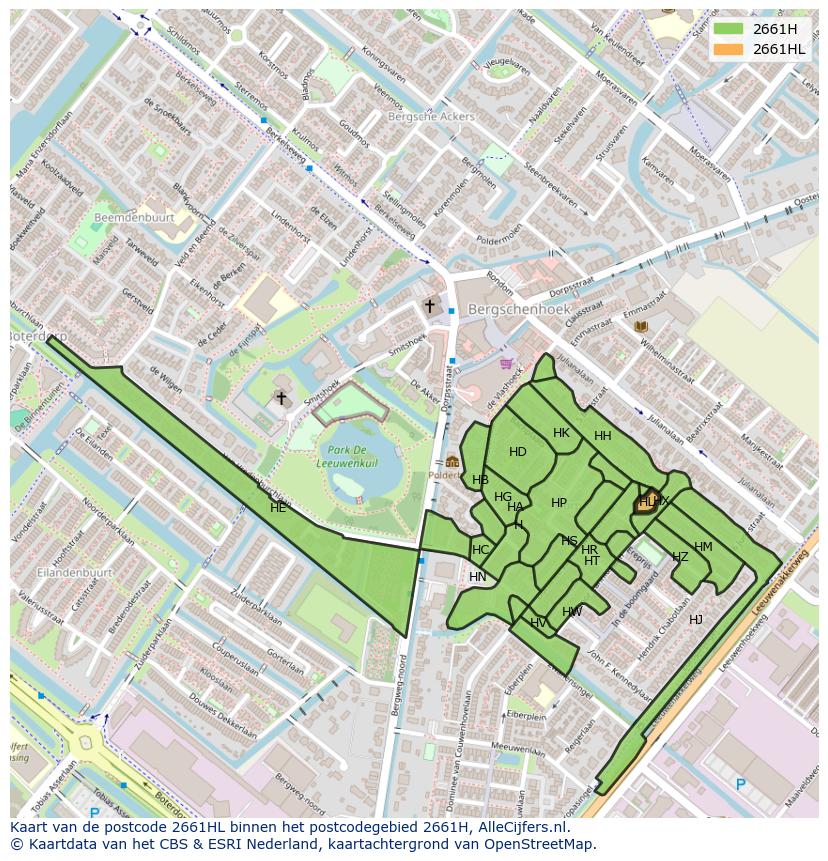 Afbeelding van het postcodegebied 2661 HL op de kaart.