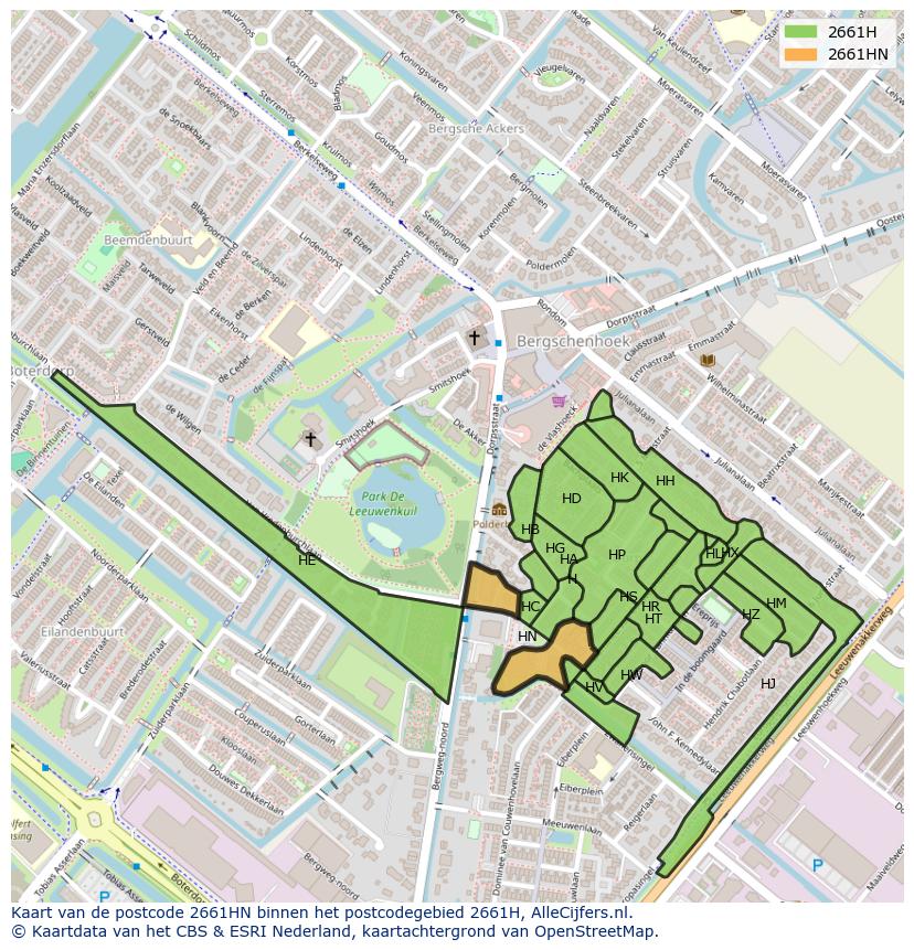 Afbeelding van het postcodegebied 2661 HN op de kaart.
