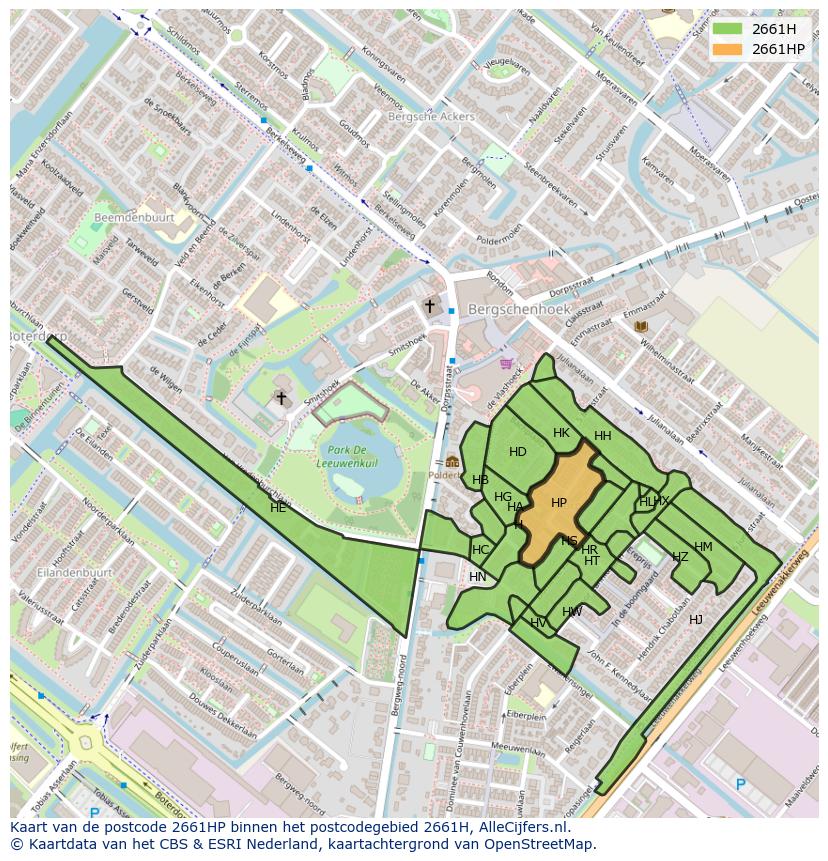 Afbeelding van het postcodegebied 2661 HP op de kaart.