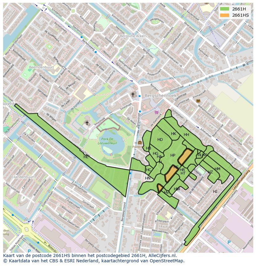 Afbeelding van het postcodegebied 2661 HS op de kaart.