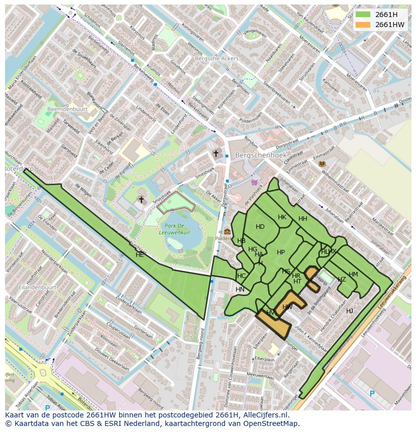 Afbeelding van het postcodegebied 2661 HW op de kaart.