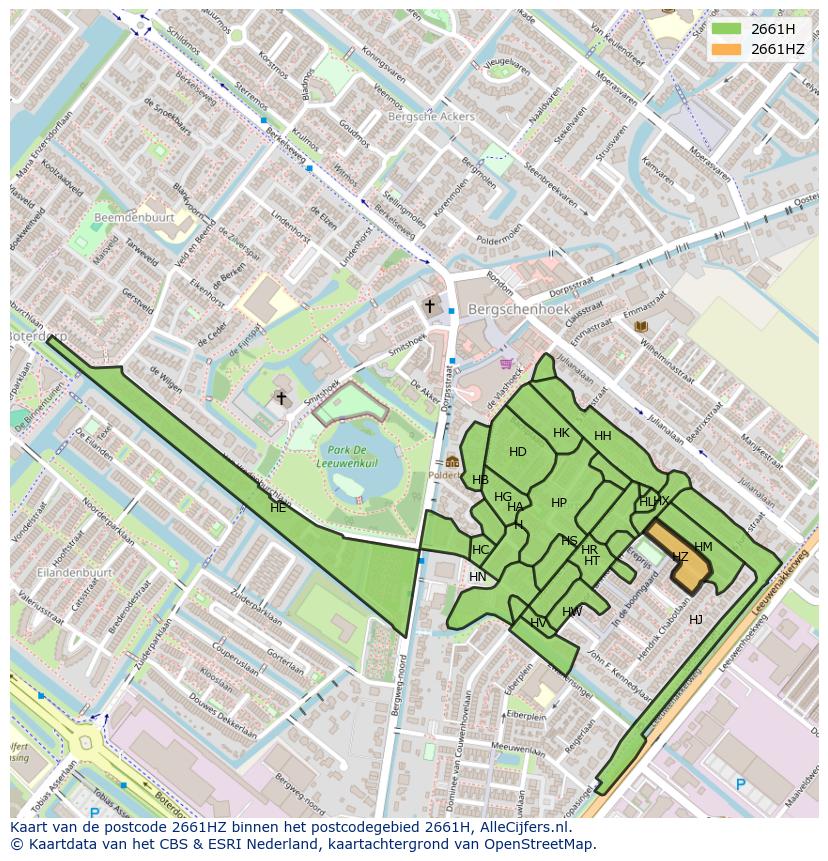 Afbeelding van het postcodegebied 2661 HZ op de kaart.