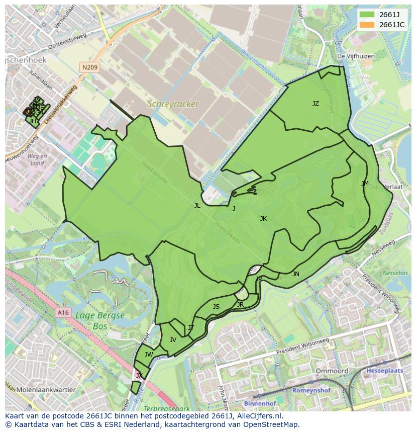 Afbeelding van het postcodegebied 2661 JC op de kaart.