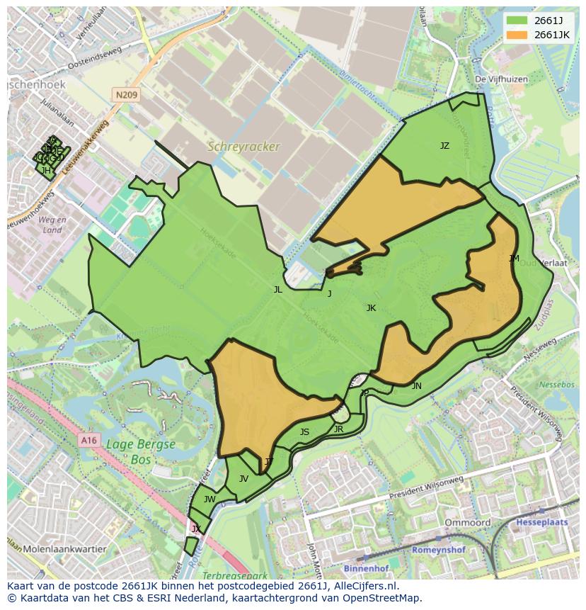 Afbeelding van het postcodegebied 2661 JK op de kaart.