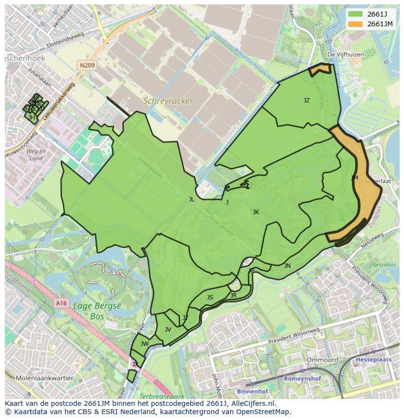 Afbeelding van het postcodegebied 2661 JM op de kaart.