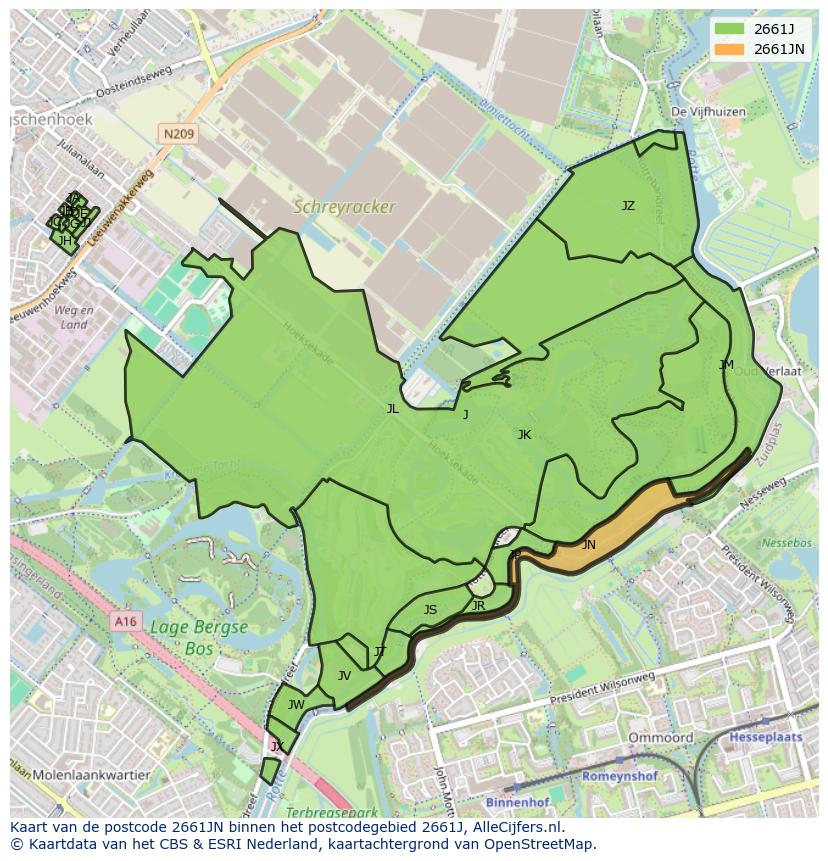 Afbeelding van het postcodegebied 2661 JN op de kaart.
