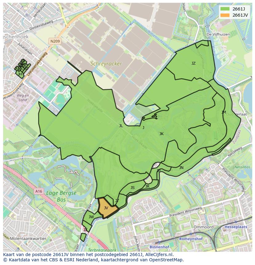 Afbeelding van het postcodegebied 2661 JV op de kaart.