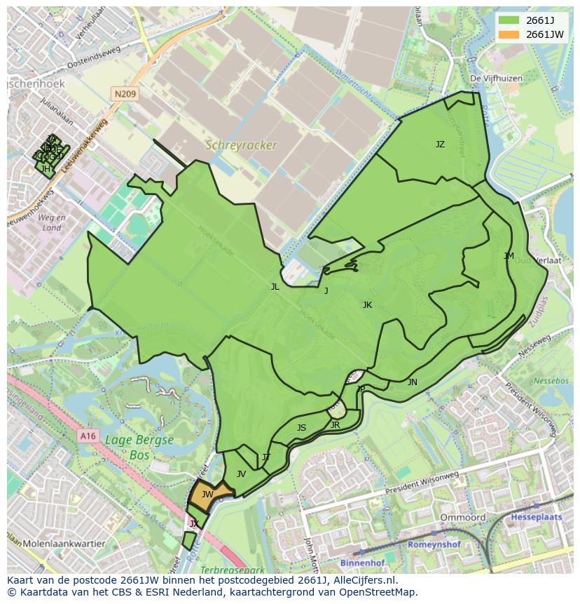 Afbeelding van het postcodegebied 2661 JW op de kaart.