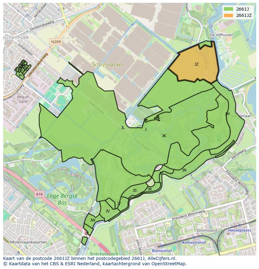 Afbeelding van het postcodegebied 2661 JZ op de kaart.
