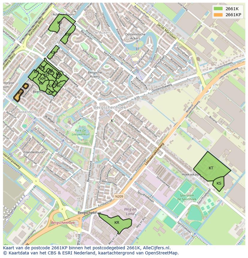 Afbeelding van het postcodegebied 2661 KP op de kaart.