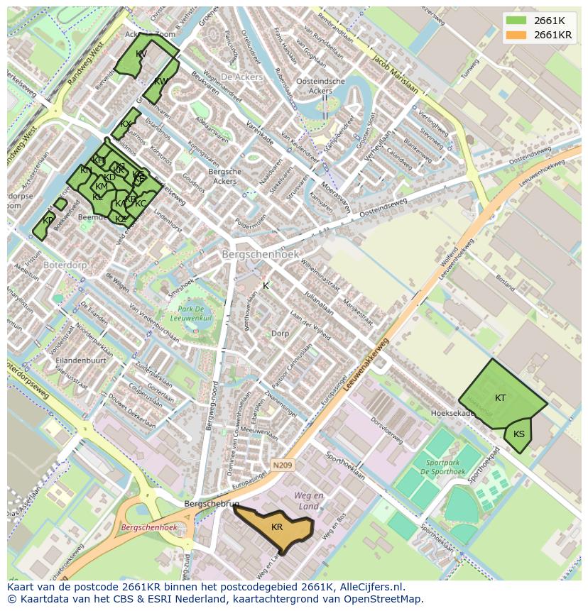 Afbeelding van het postcodegebied 2661 KR op de kaart.