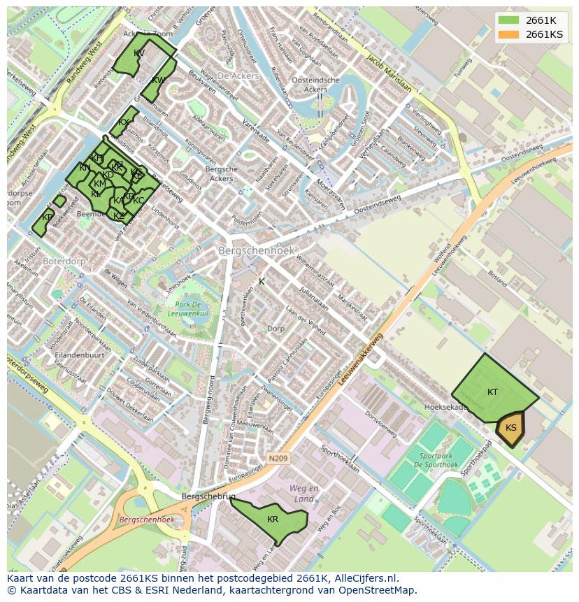 Afbeelding van het postcodegebied 2661 KS op de kaart.