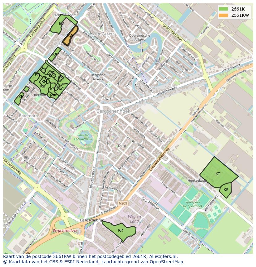 Afbeelding van het postcodegebied 2661 KW op de kaart.