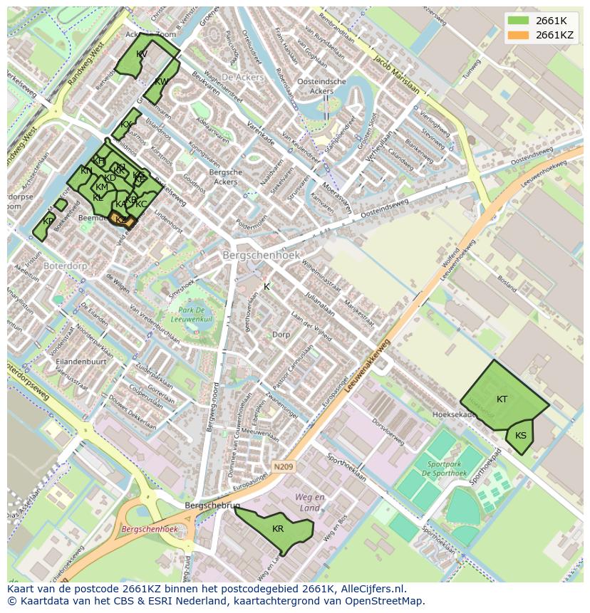 Afbeelding van het postcodegebied 2661 KZ op de kaart.