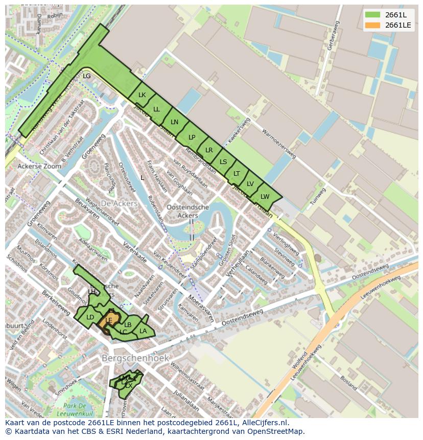 Afbeelding van het postcodegebied 2661 LE op de kaart.