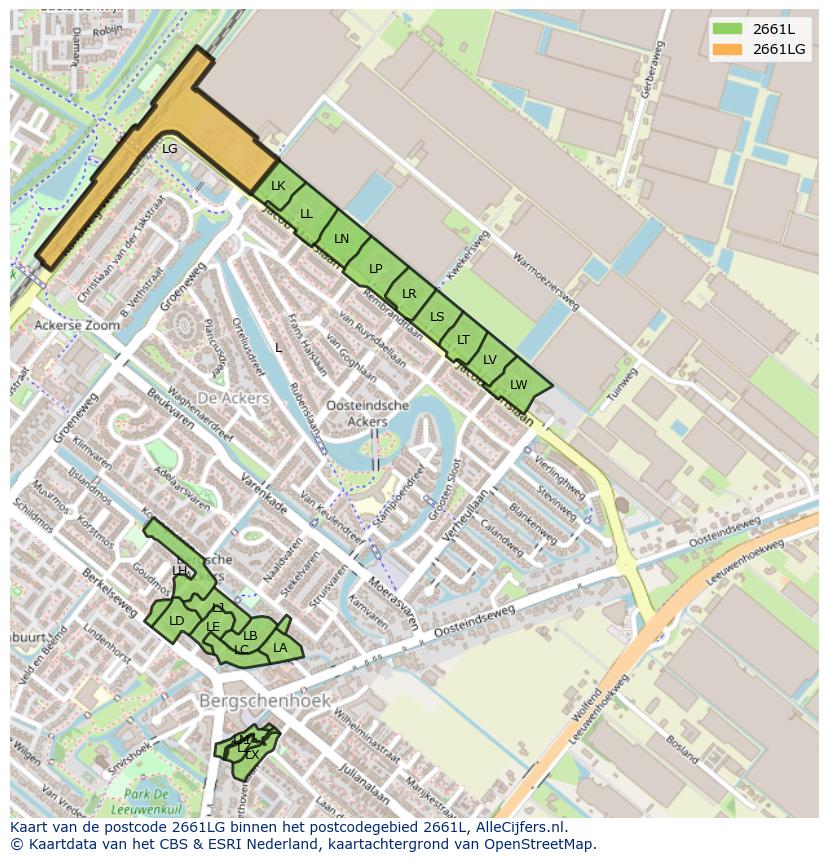Afbeelding van het postcodegebied 2661 LG op de kaart.