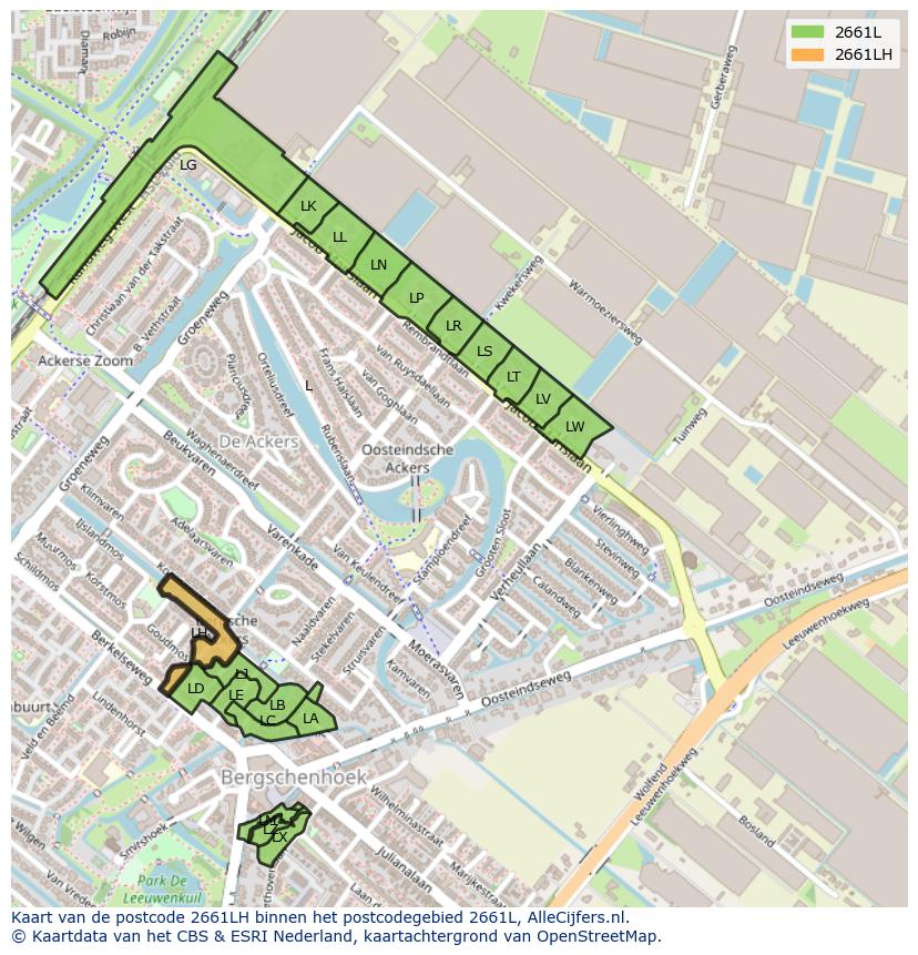 Afbeelding van het postcodegebied 2661 LH op de kaart.