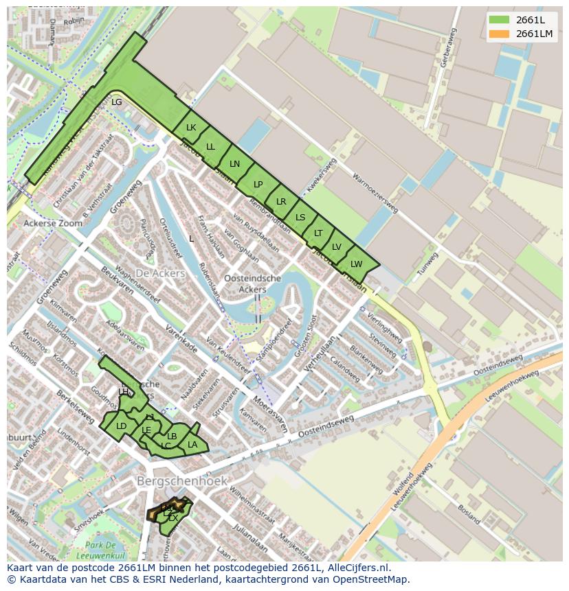 Afbeelding van het postcodegebied 2661 LM op de kaart.