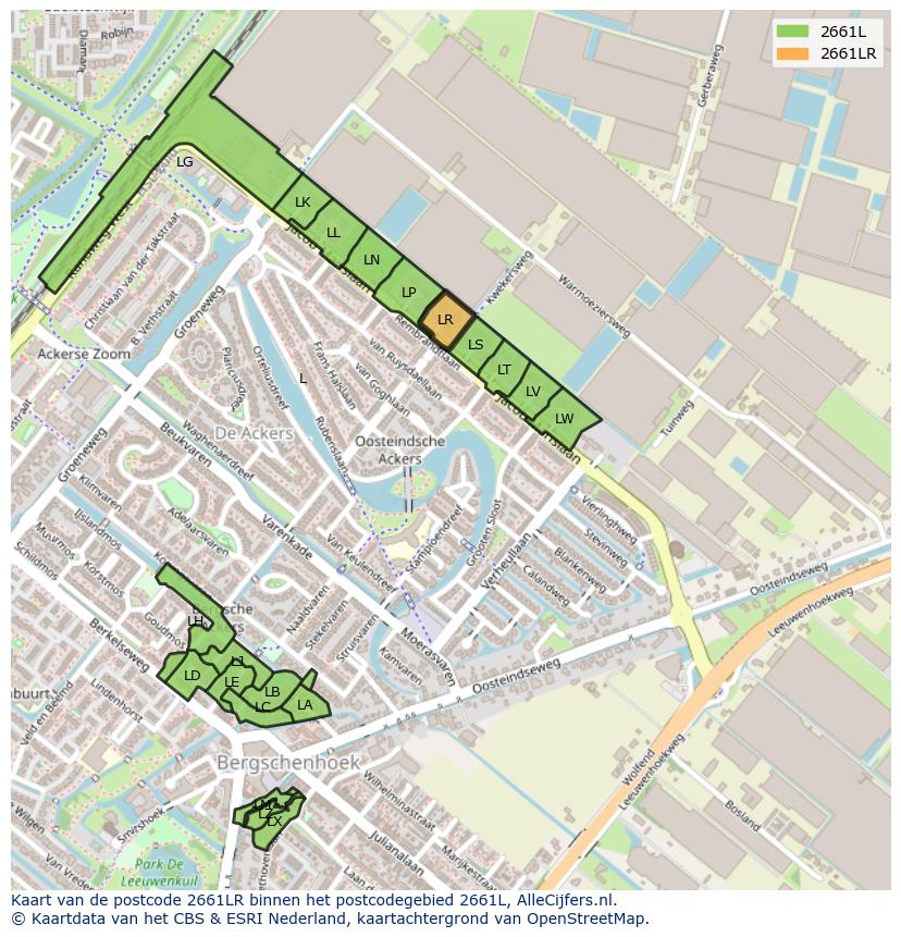 Afbeelding van het postcodegebied 2661 LR op de kaart.