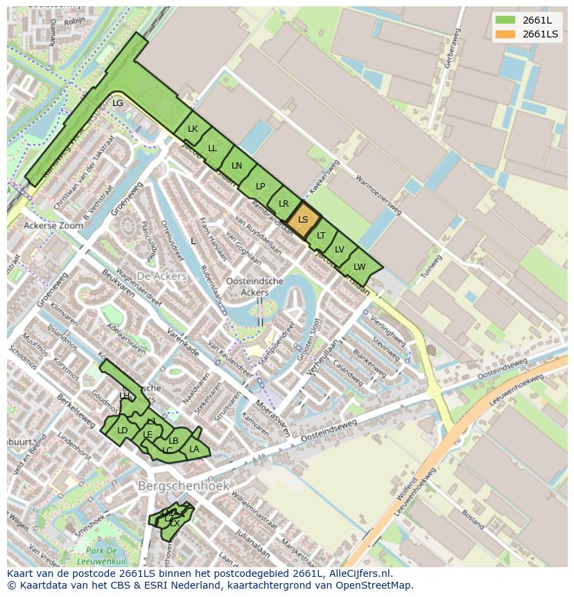 Afbeelding van het postcodegebied 2661 LS op de kaart.