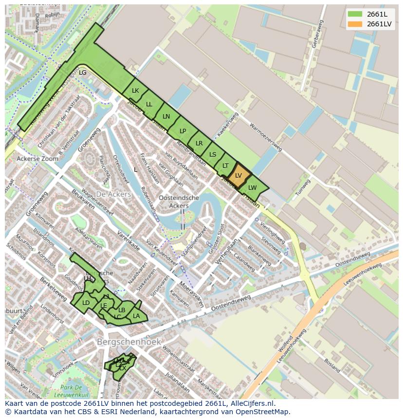 Afbeelding van het postcodegebied 2661 LV op de kaart.
