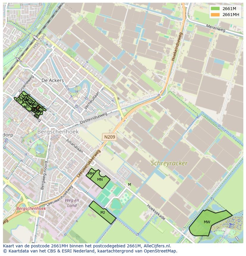 Afbeelding van het postcodegebied 2661 MH op de kaart.