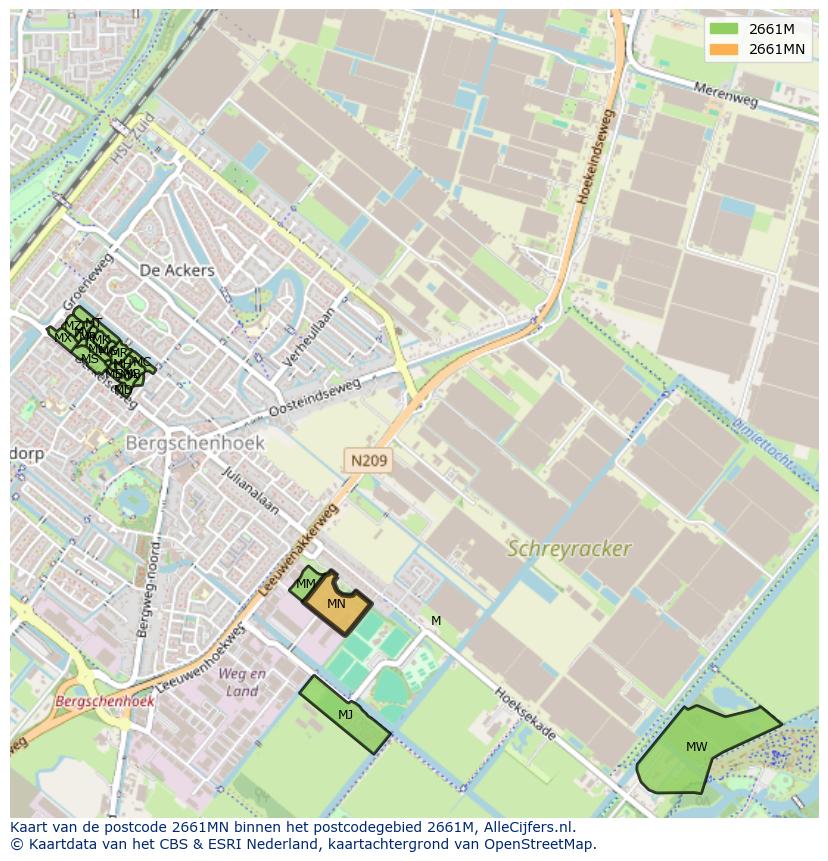 Afbeelding van het postcodegebied 2661 MN op de kaart.