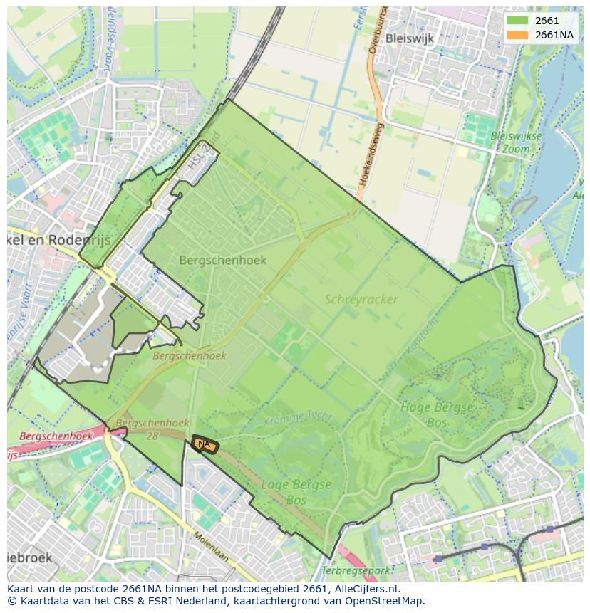 Afbeelding van het postcodegebied 2661 NA op de kaart.