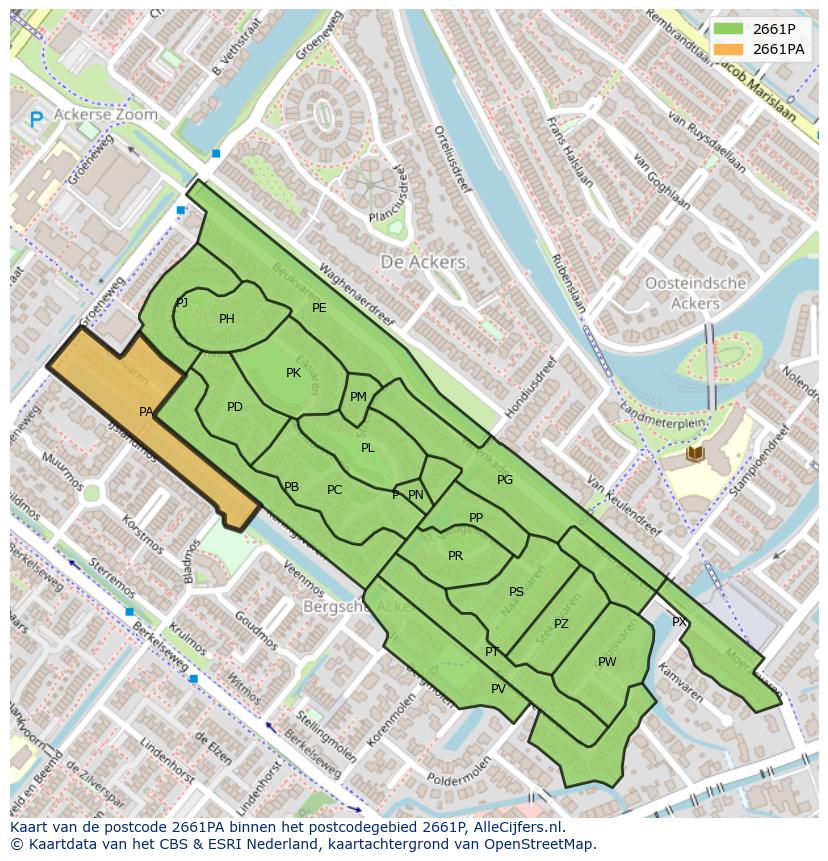 Afbeelding van het postcodegebied 2661 PA op de kaart.