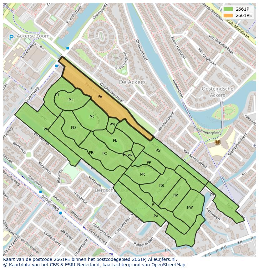 Afbeelding van het postcodegebied 2661 PE op de kaart.