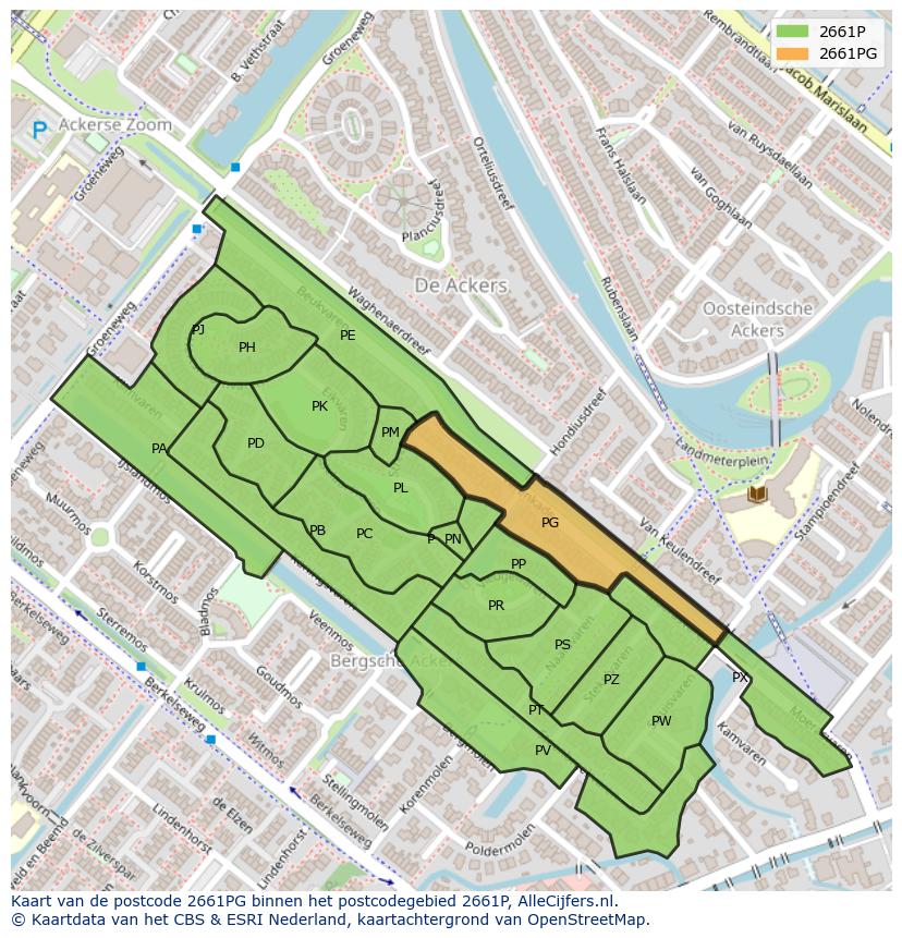Afbeelding van het postcodegebied 2661 PG op de kaart.
