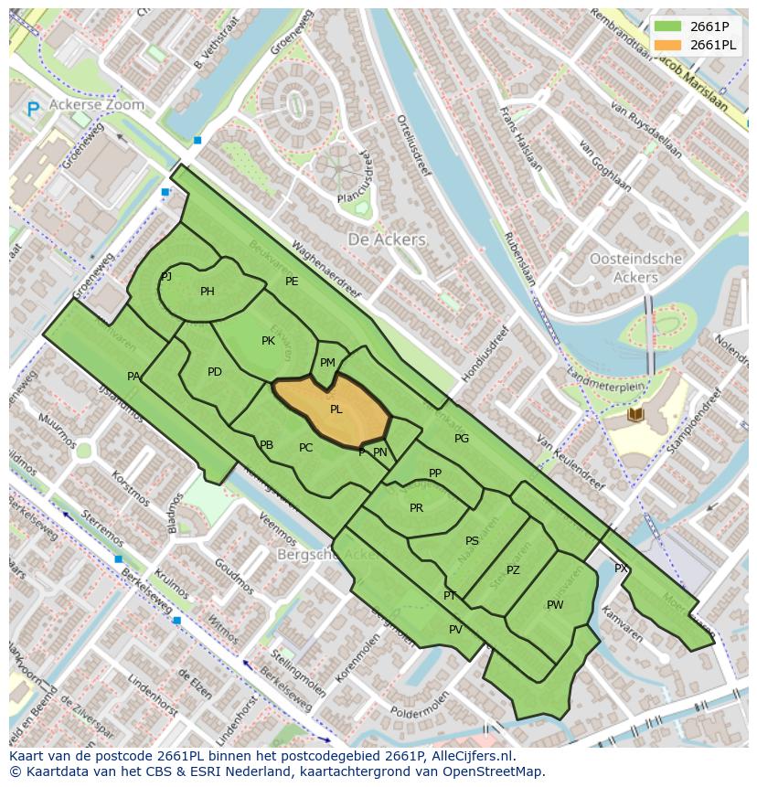 Afbeelding van het postcodegebied 2661 PL op de kaart.
