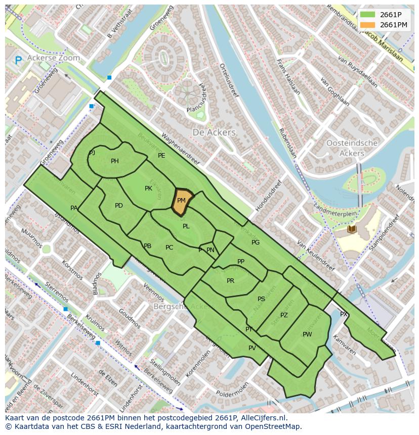 Afbeelding van het postcodegebied 2661 PM op de kaart.