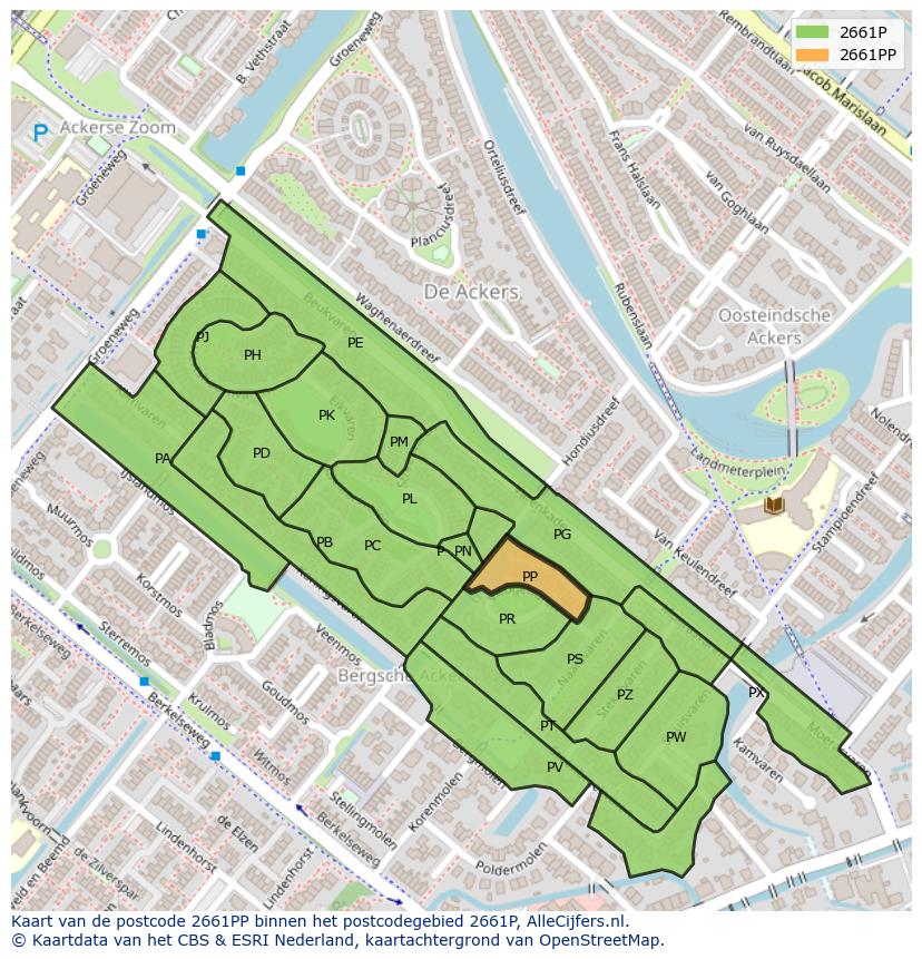 Afbeelding van het postcodegebied 2661 PP op de kaart.