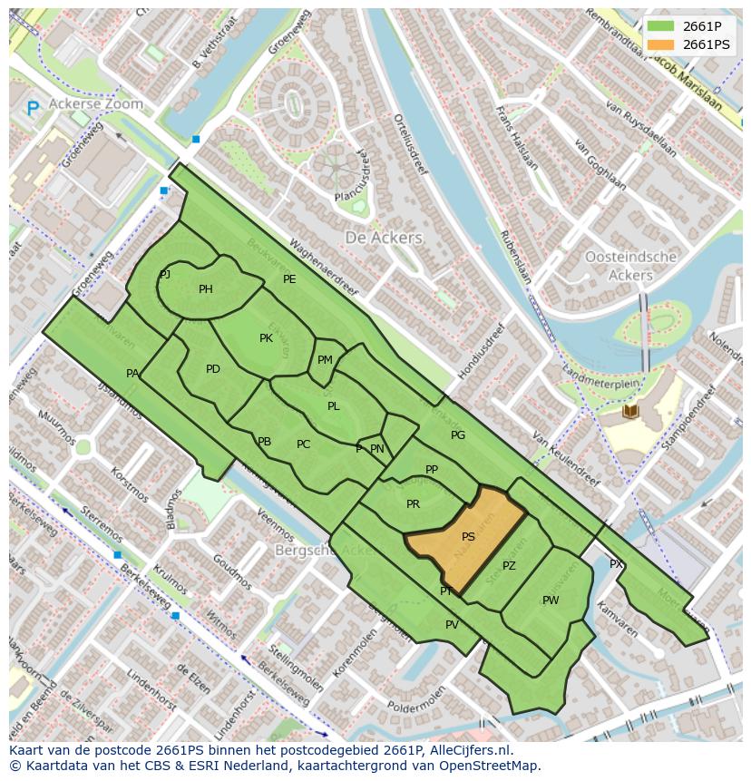 Afbeelding van het postcodegebied 2661 PS op de kaart.