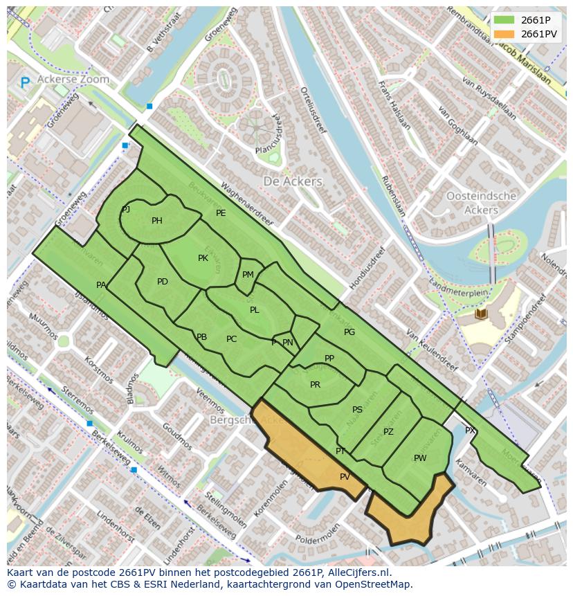 Afbeelding van het postcodegebied 2661 PV op de kaart.