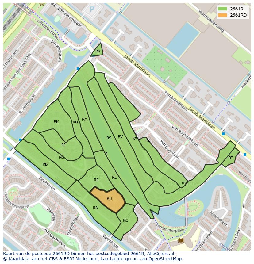 Afbeelding van het postcodegebied 2661 RD op de kaart.