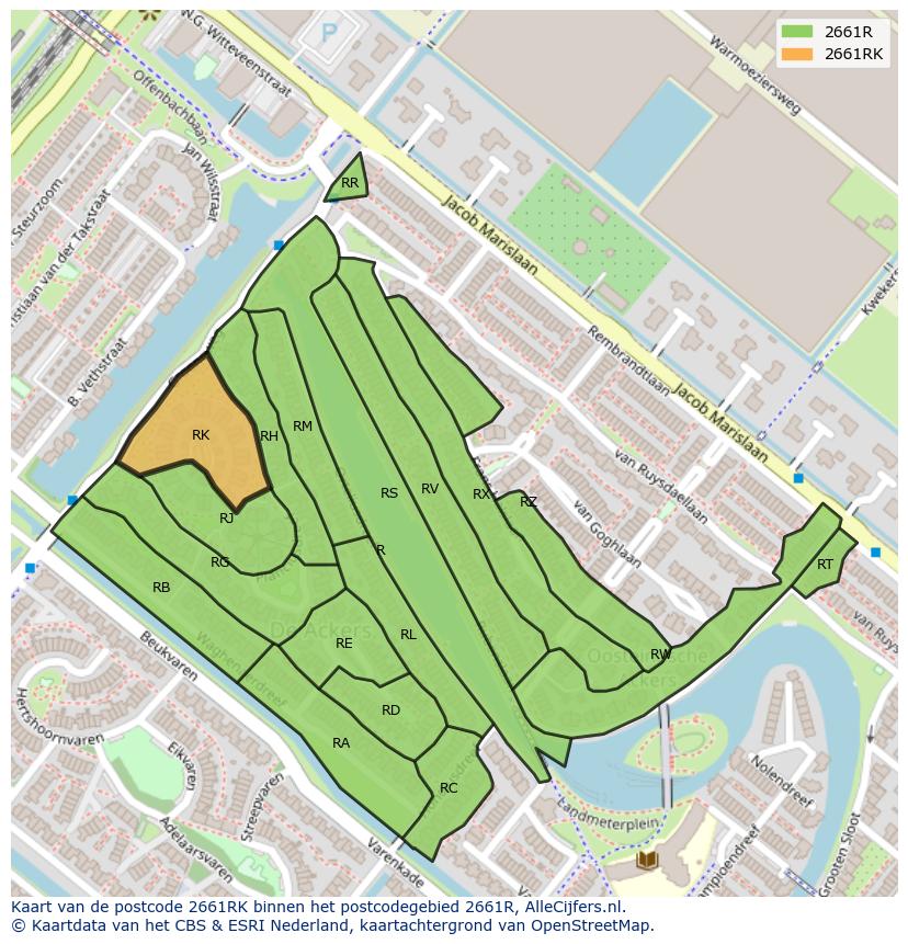Afbeelding van het postcodegebied 2661 RK op de kaart.