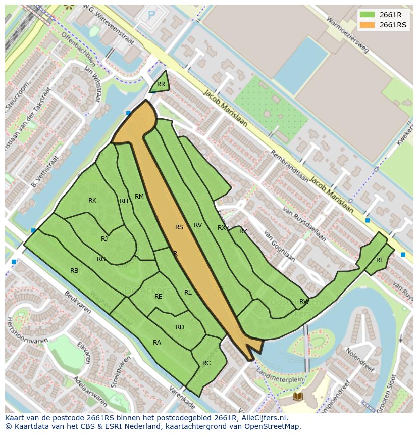 Afbeelding van het postcodegebied 2661 RS op de kaart.