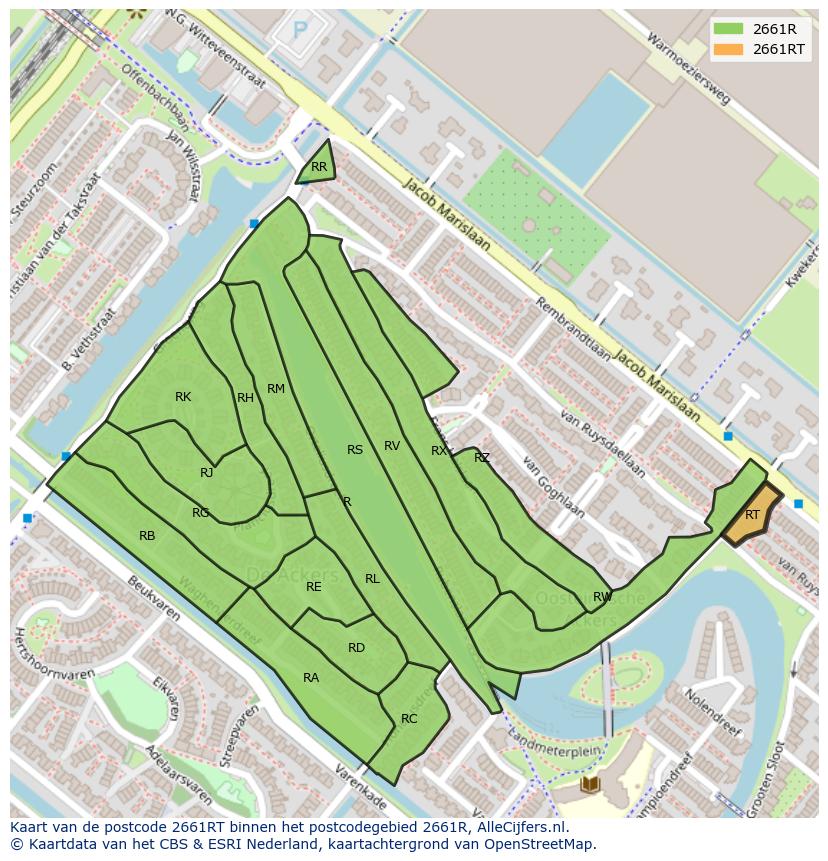 Afbeelding van het postcodegebied 2661 RT op de kaart.